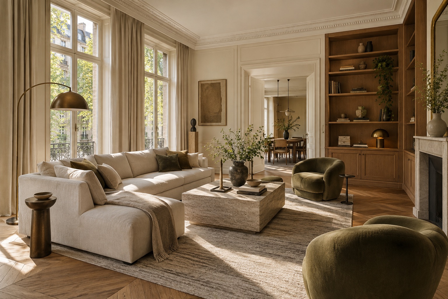 Warm city apartment with oak floors and tall windows